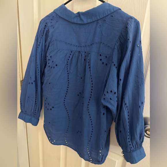Anthropologie Blue Forever That Girl Medium eyelet blouse - Picture 7 of 9